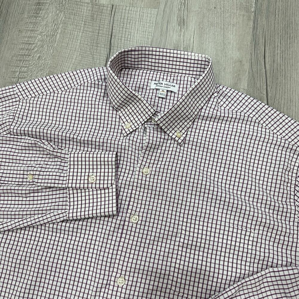 Peter Millar Summer Comfort Shirt Mens XL Red Gingham Check Button Down Preppy